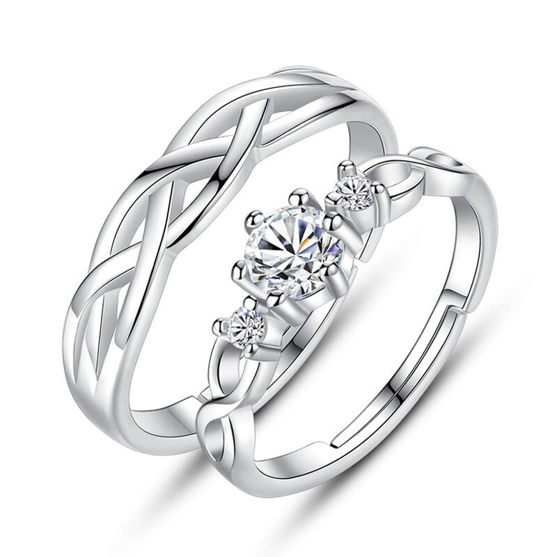 Couple Lovers Rings - Manufacturer with 925 Real Silver Plated Brass Zircon & Adjustable for Wedding