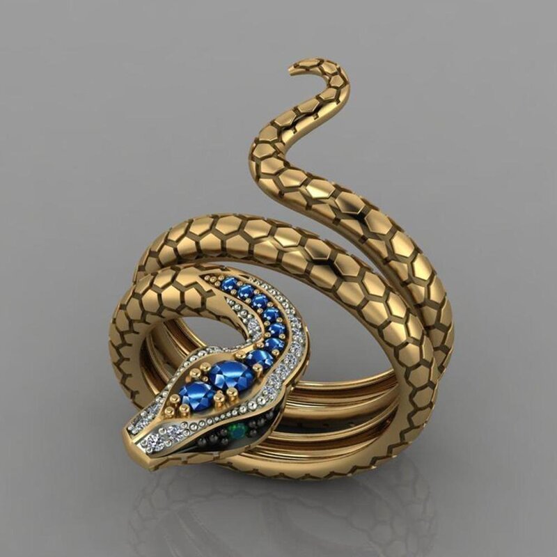 Snake Shaped Rings for Women Ladies - Manufacturer with Hip Hop Style Gold Plated Exaggerated Big Copper Gemstone