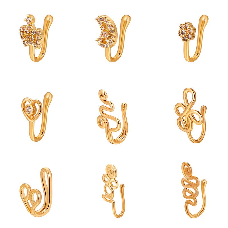 Fake Non Piercing Nose Rings for Woman - Manufacturer with 16 Styles Gold Silver Plated Copper Zircon Heart Crown