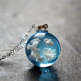 Resin Ball Pendant Necklace - Manufacturer with Creative Transparent Design & White Cloud Blue Sky