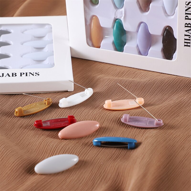 Hijab Scarf Safety Brooch Pins - Manufacturer with 8pcs/Box Multi Color Oval Shape Plastic Clip for Woman