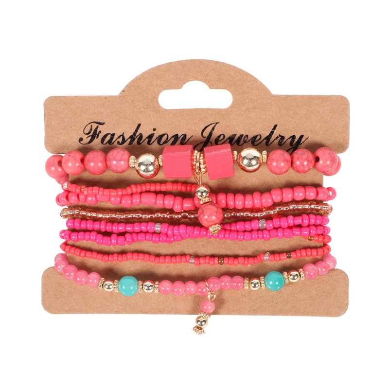 Boho Bracelet Set for Women - Manufacturer with 8pcs/set Candy Color Rice Beads & Elastic Stretch Multilayer