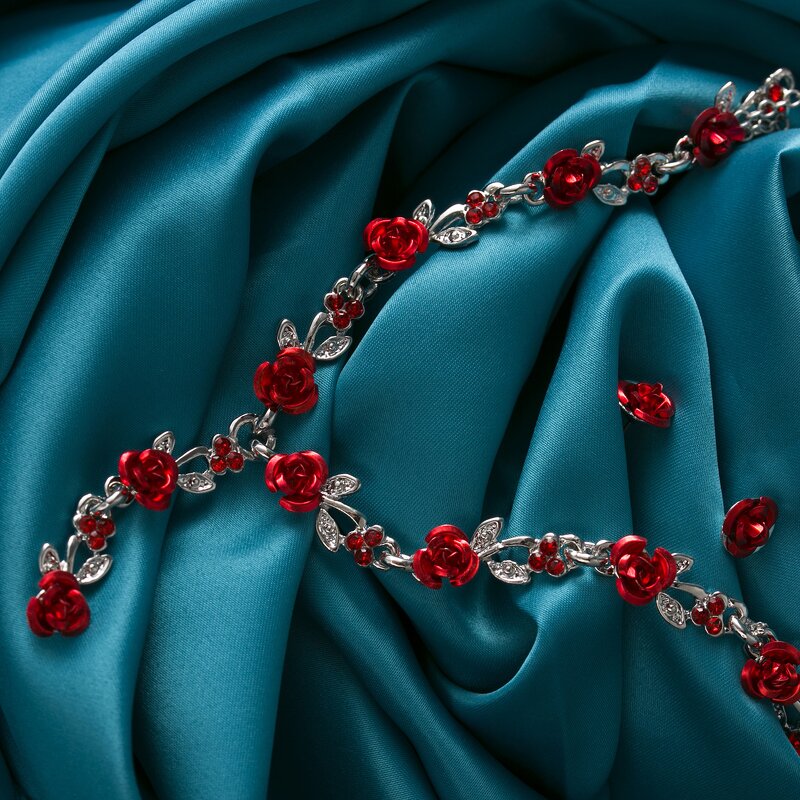 Wedding Bridal Jewelry Sets for Woman - Manufacturer with Elegant Red Blue Purple Enamel Rose Flower Pendant