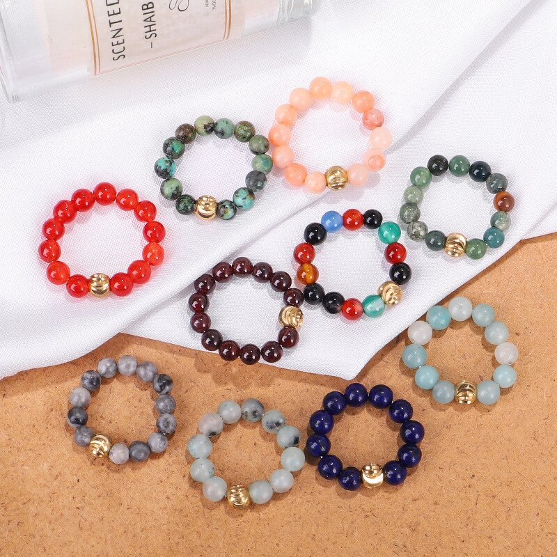 Natural Stone Beads Rings for Women - Manufacturer with 4mm Stretch 100% Real GEM