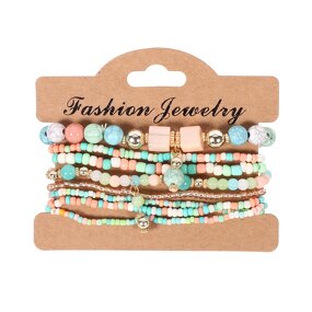 Boho Bracelet Set for Women - Manufacturer with 8pcs/set Candy Color Rice Beads & Elastic Stretch Multilayer