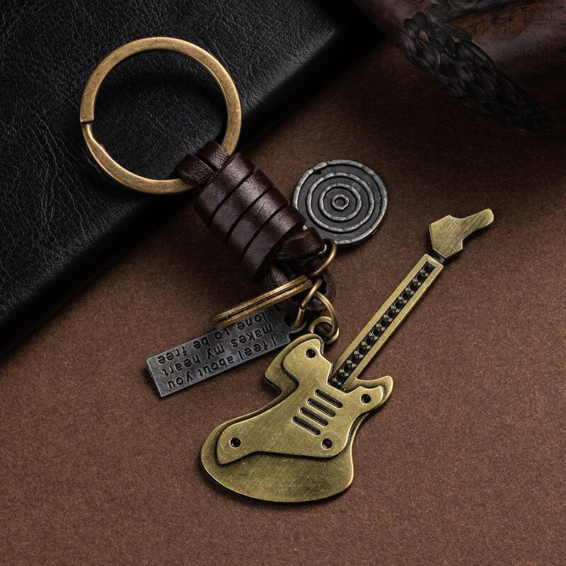 Guitar Keychain - Manufacturer with Vintage Music Lovers Gift & Handmade Antique Gold Plated