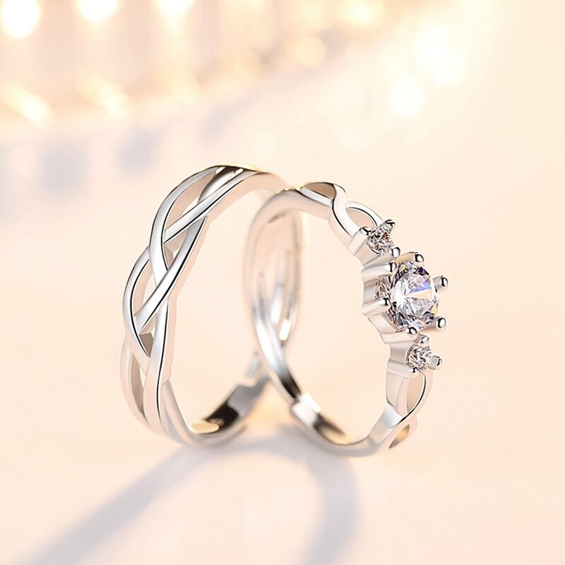 Couple Lovers Rings - Manufacturer with 925 Real Silver Plated Brass Zircon & Adjustable for Wedding