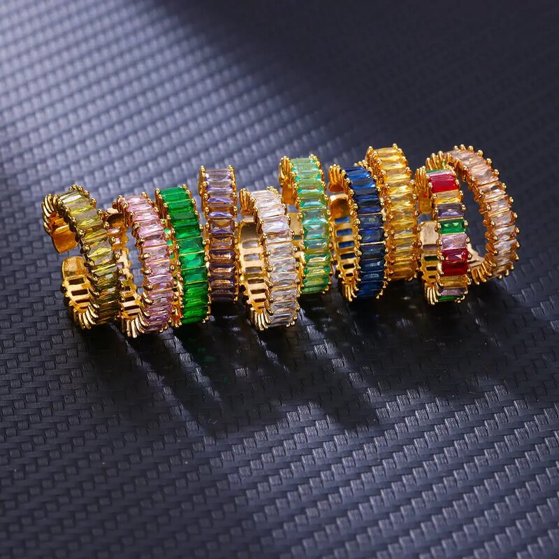 Rainbow Zirconia Rings for Women - Manufacturer with Non Tarnish Silver 18K Gold PVD Plated & Adjustable
