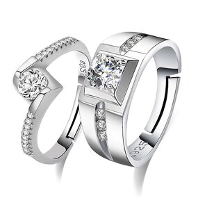 Couple Rings for Lovers - Manufacturer with Real Silver Plated AAA Cubic Zircon & Adjustable for Women Men
