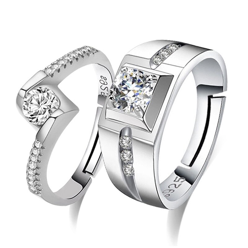 Couple Rings for Lovers - Manufacturer with Real Silver Plated AAA Cubic Zircon & Adjustable for Women Men