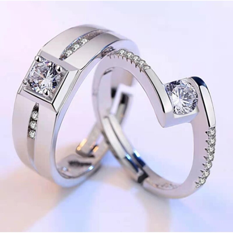 Couple Rings for Lovers - Manufacturer with Real Silver Plated AAA Cubic Zircon & Adjustable for Women Men