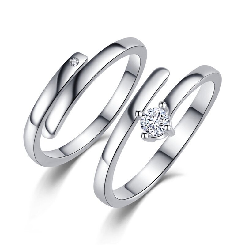 Engagement Wedding Rings Set - Manufacturer with 925 Silver Plated Crystal Zircon & Adjustable for Couples
