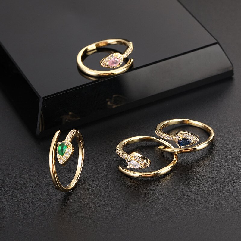 Snake Shape Rings for Women - Manufacturer with Non Tarnish 18K Real Gold Plated Zircon Adjustable