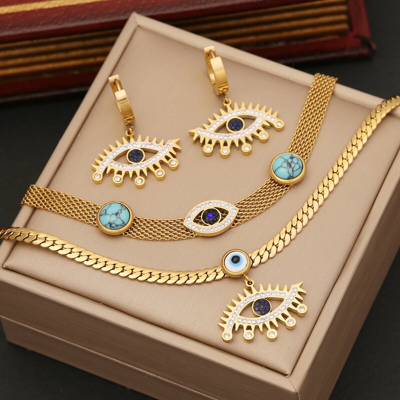 Evil Eye Jewelry Set for Women - Manufacturer with Fashion Non Tarnish 18K Gold Plated Stainless Steel Shell