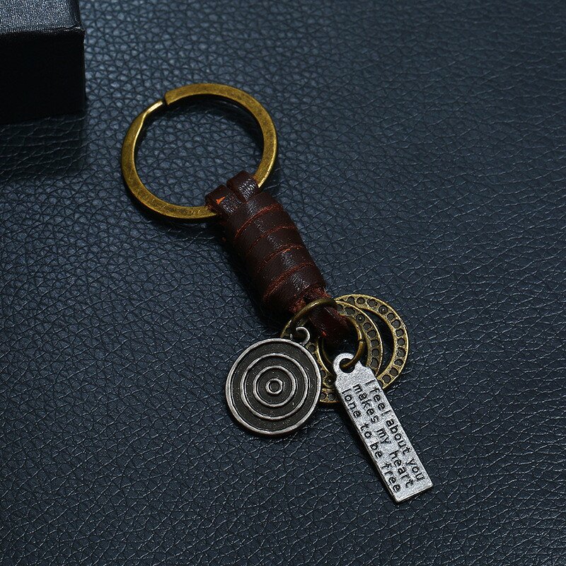 Vintage Keychain - Manufacturer with Punk Antique Gold Plated Key Ring & Handmade Braided PU Leather