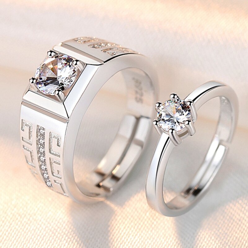 Engagement Wedding Rings Set - Manufacturer with 925 Silver Plated Zircon Crystal