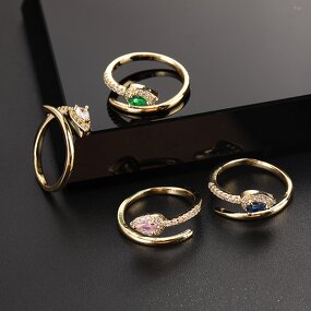 Snake Shape Rings for Women - Manufacturer with Non Tarnish 18K Real Gold Plated Zircon Adjustable