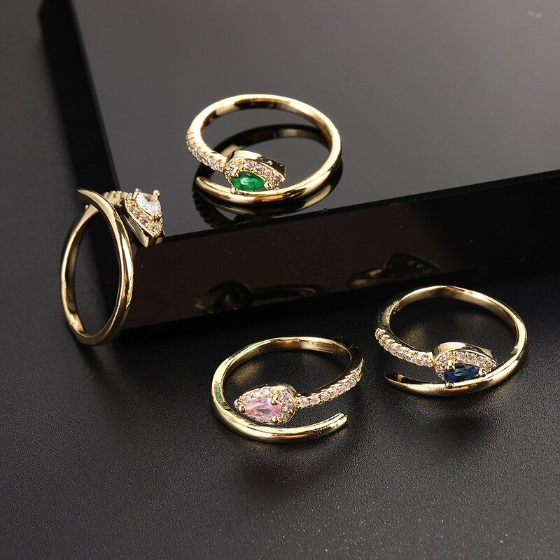 Snake Shape Rings for Women - Manufacturer with Non Tarnish 18K Real Gold Plated Zircon Adjustable