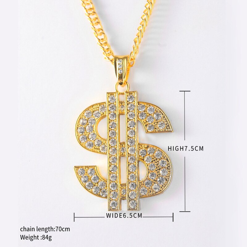 US Dollar Sign Pendant Necklace - Manufacturer with Punk Hip Hop Style & Golden Exaggerated Big Diamond
