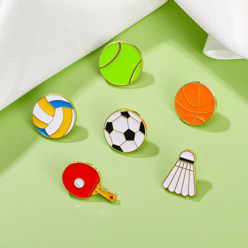 Sports Balls Brooches for Clothes - Manufacturer with Tennis Volleyball Soccer Badminton Basketball Metal Enamel