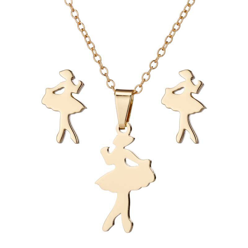 Ballet Dancer Jewelry Set - Manufacturer with 18K Gold Silver Plated Stainless Steel Dancing Girl for Women