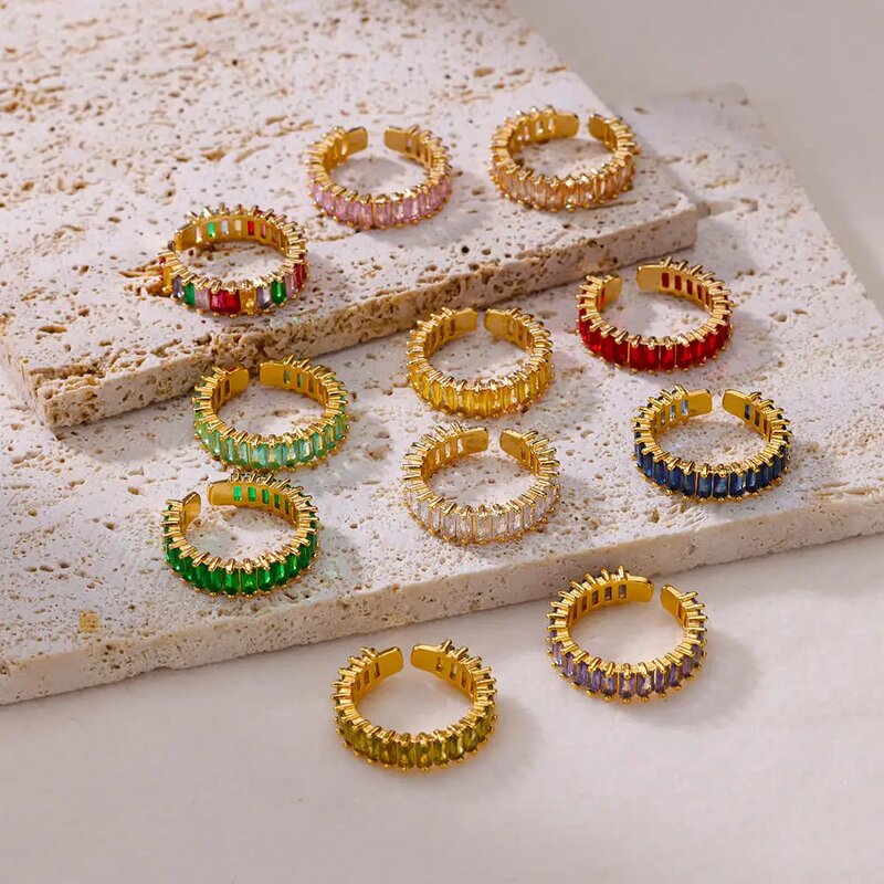 Rainbow Zirconia Rings for Women - Manufacturer with Non Tarnish Silver 18K Gold PVD Plated & Adjustable