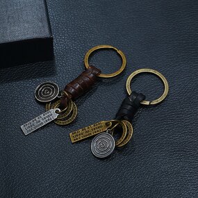 Vintage Keychain - Manufacturer with Punk Antique Gold Plated Key Ring & Handmade Braided PU Leather