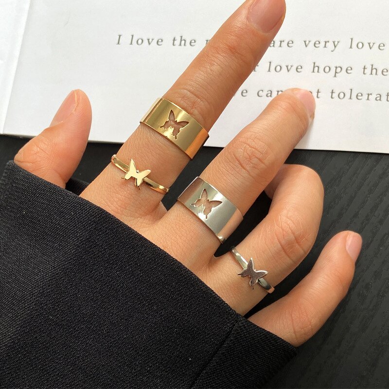 Opening Rings for Women Ladies - Manufacturer with 2pcs/pair Gold Silver Plated Hollow Out Butterfly Heart Star