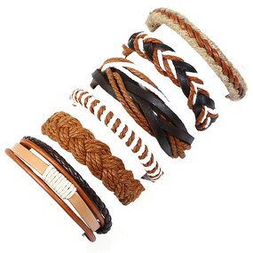 Leather Bracelet Set for Men - Manufacturer with Handmade Braided Hemp Rope Adjustable Multi Layered Wrap