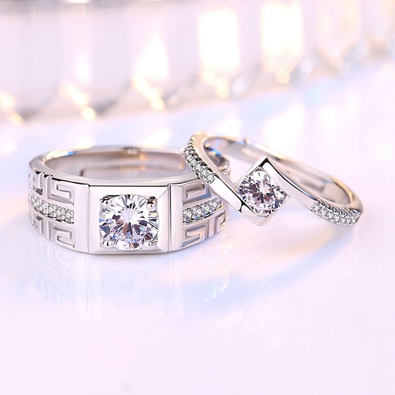 Engagement Wedding Rings Set - Manufacturer with 925 Silver Plated Zircon Crystal