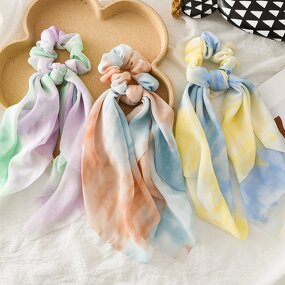 Hair Scrunchies for Women - Manufacturer with Fashion Chiffon Bow Ties Ponytail Holders Bandana Tie Dye