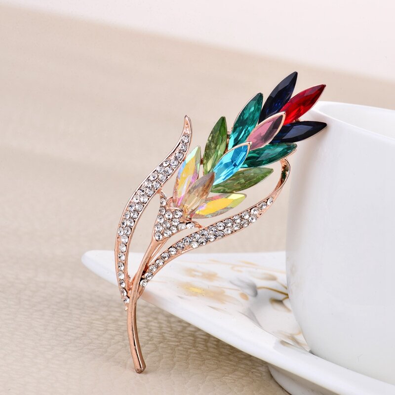 Wheat Brooch Pins for Women - Manufacturer with Fashion Colorful Rhinestone Crystal Big for Clothing Accessories