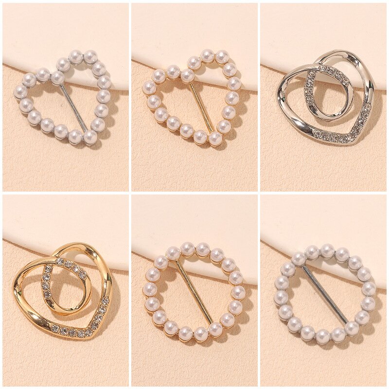 Silk Scarf Buckle - Manufacturer with Crystal Pearl Metal Round Heart Shaped for Clothing