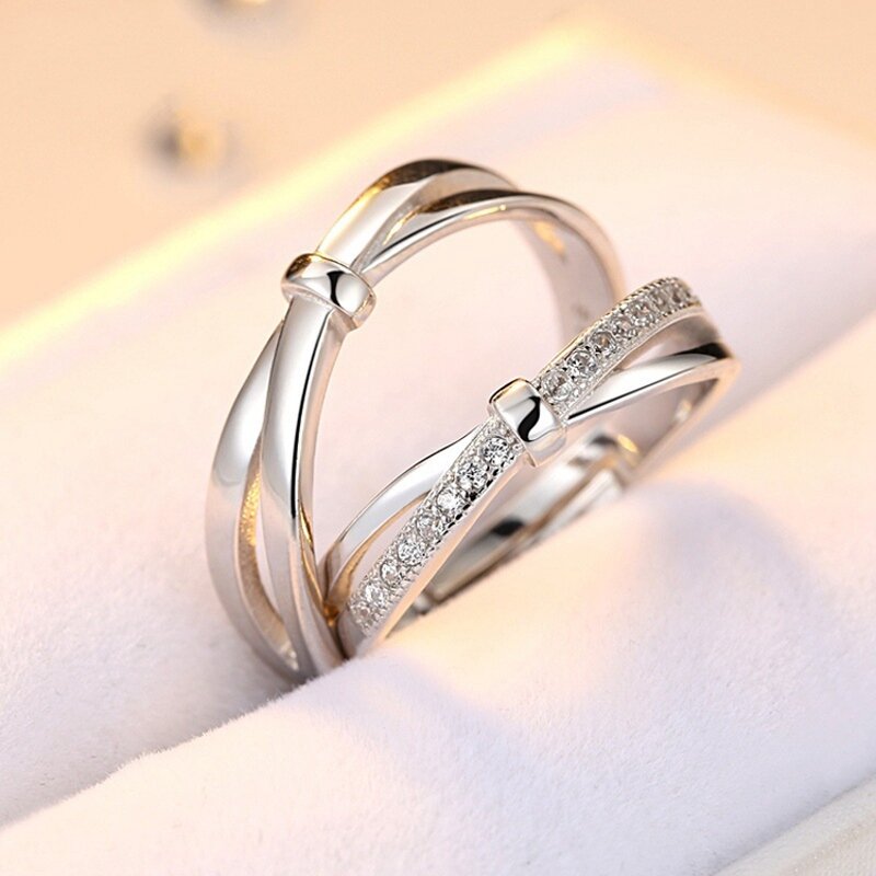 Engagement Wedding Rings Set - Manufacturer with 925 Silver Plated Adjustable & Zircon for Couple