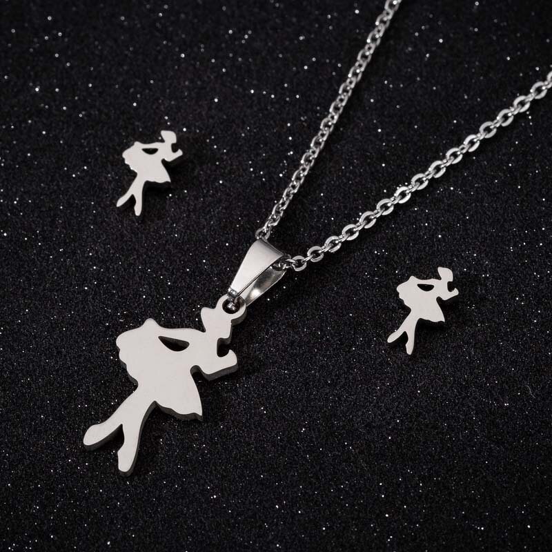 Ballet Dancer Jewelry Set - Manufacturer with 18K Gold Silver Plated Stainless Steel Dancing Girl for Women