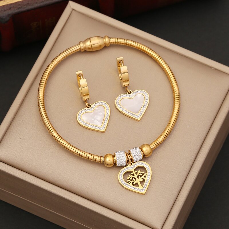 Tree of Life Heart Jewelry Set - Manufacturer with Non Tarnish 18K Gold Plated Stainless Steel & Shell for Women
