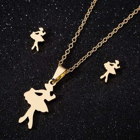 Ballet Dancer Jewelry Set - Manufacturer with 18K Gold Silver Plated Stainless Steel Dancing Girl for Women