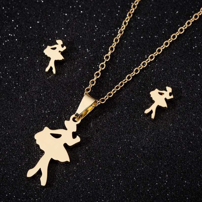 Ballet Dancer Jewelry Set - Manufacturer with 18K Gold Silver Plated Stainless Steel Dancing Girl for Women