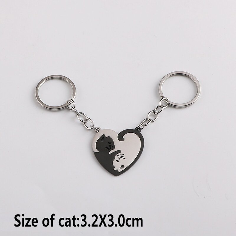 Yin Yang Matching Cat Keychain - Manufacturer with Round Heart Shaped Stainless Steel for Couple