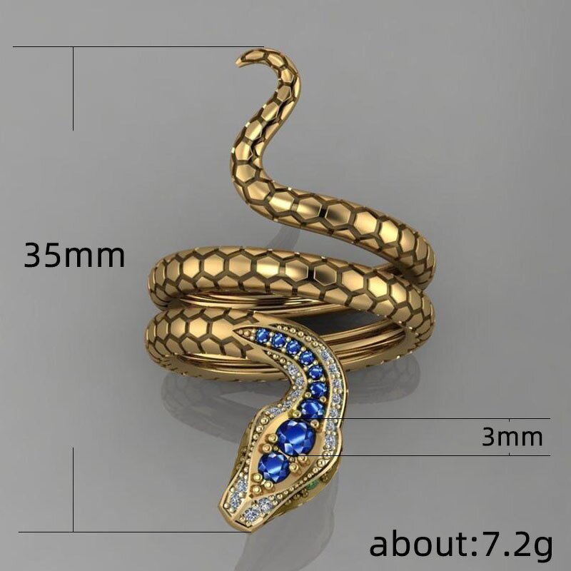 Snake Shaped Rings for Women Ladies - Manufacturer with Hip Hop Style Gold Plated Exaggerated Big Copper Gemstone