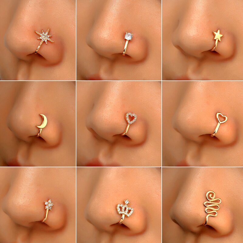Fake Non Piercing Nose Rings for Woman - Manufacturer with 16 Styles Gold Silver Plated Copper Zircon Heart Crown