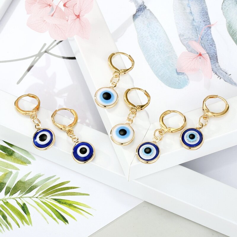 Evil Eye Earring - Manufacturer with Gold Plated Drop Round White Blue & Turkish Design for Women