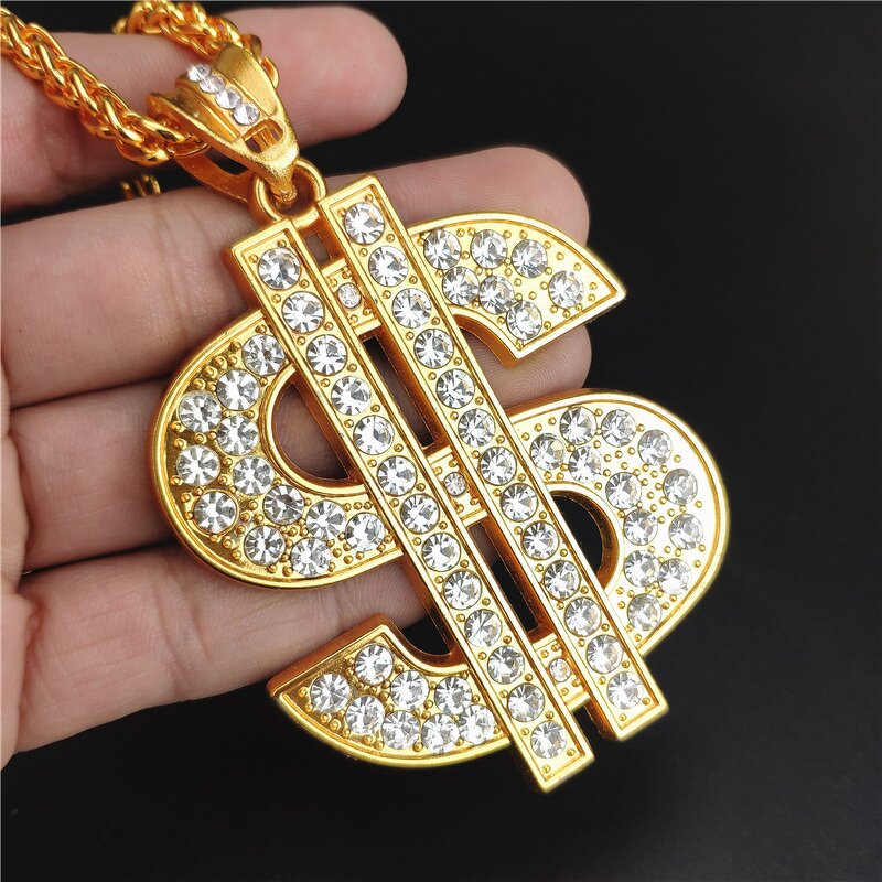 US Dollar Sign Pendant Necklace - Manufacturer with Punk Hip Hop Style & Golden Exaggerated Big Diamond