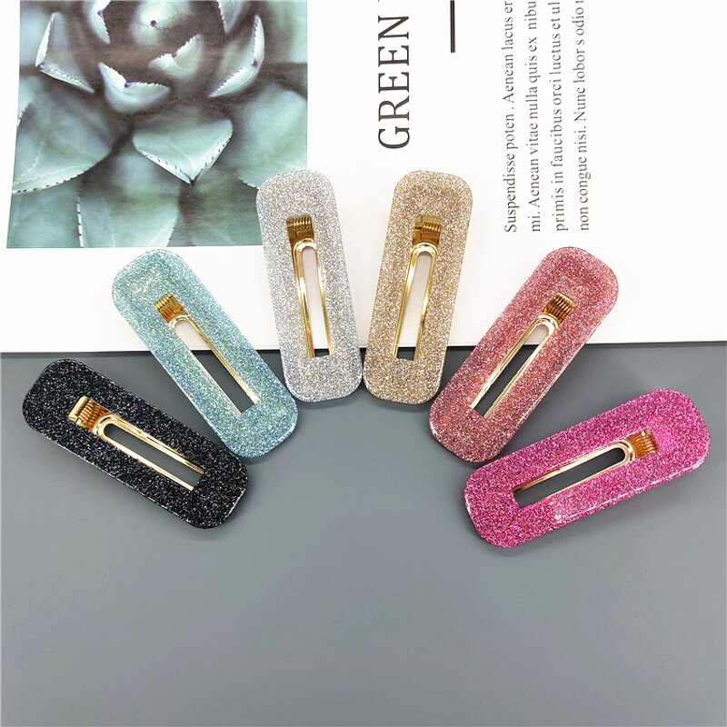 Hair Clip Accessories for Women - Manufacturer with Korean Water Drop Rectangle Shaped Acetate Glitter Acrylic Pin