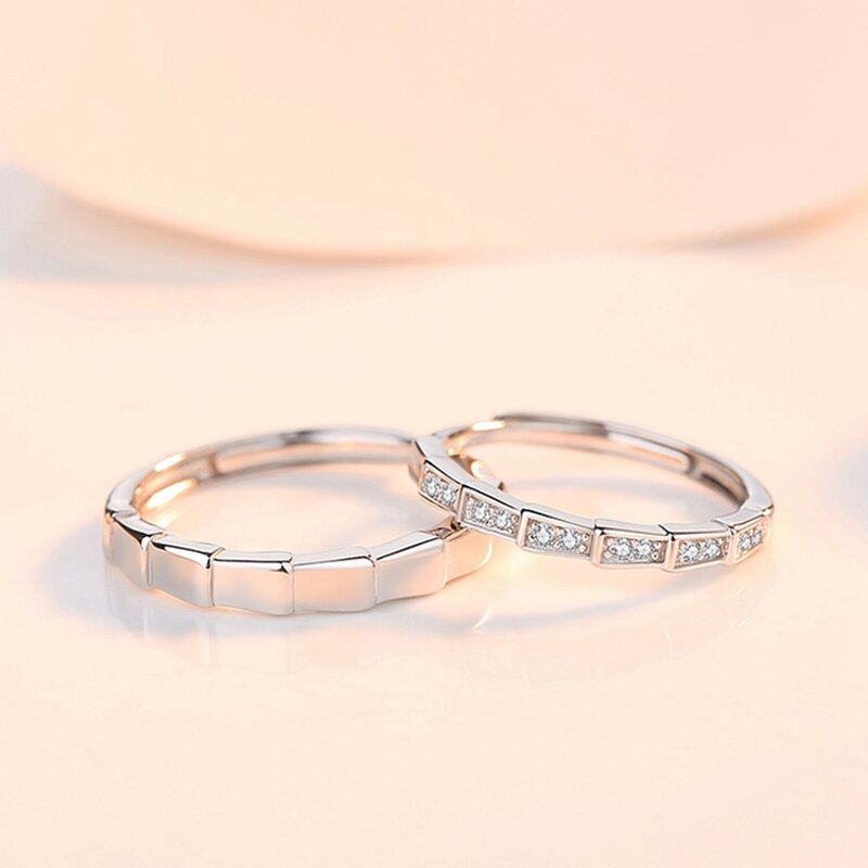Engagement Rings for Couple - Manufacturer with 925 Silver Plated Zircon Crystal & Adjustable