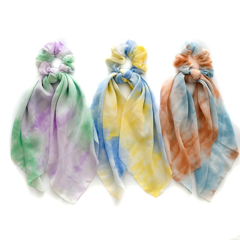 Hair Scrunchies for Women - Manufacturer with Fashion Chiffon Bow Ties Ponytail Holders Bandana Tie Dye