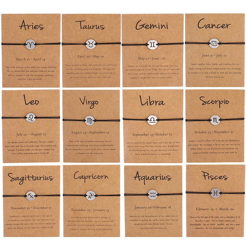 Zodiac Sign Bracelet - Manufacturer with Adjustable Silk String Cord Knot & Silver 18K Gold Plated for Women