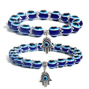 Evil Eye Beads Bracelet - Manufacturer with Fatima Hamsa Hand Pendant & Stretch Adjustable for Women