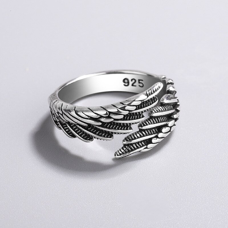 Feather Angel Wing Rings - Manufacturer with Fashion Vintage Antique Silver Plated Adjustable for Women