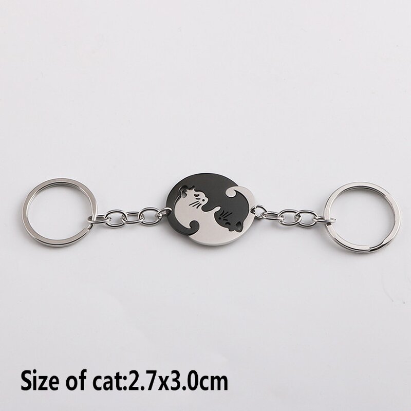Yin Yang Matching Cat Keychain - Manufacturer with Round Heart Shaped Stainless Steel for Couple